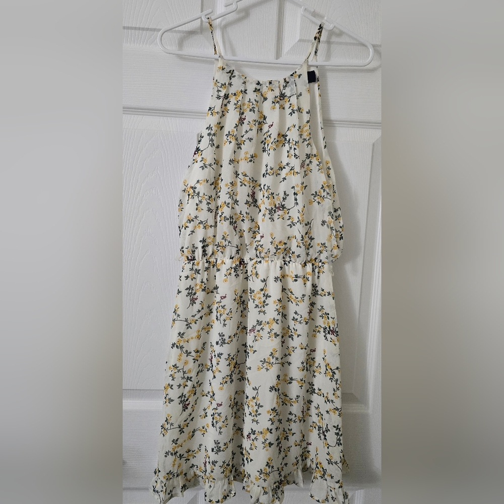 Blue Rain Cream Floral Spaghetti Strap Dress - Small